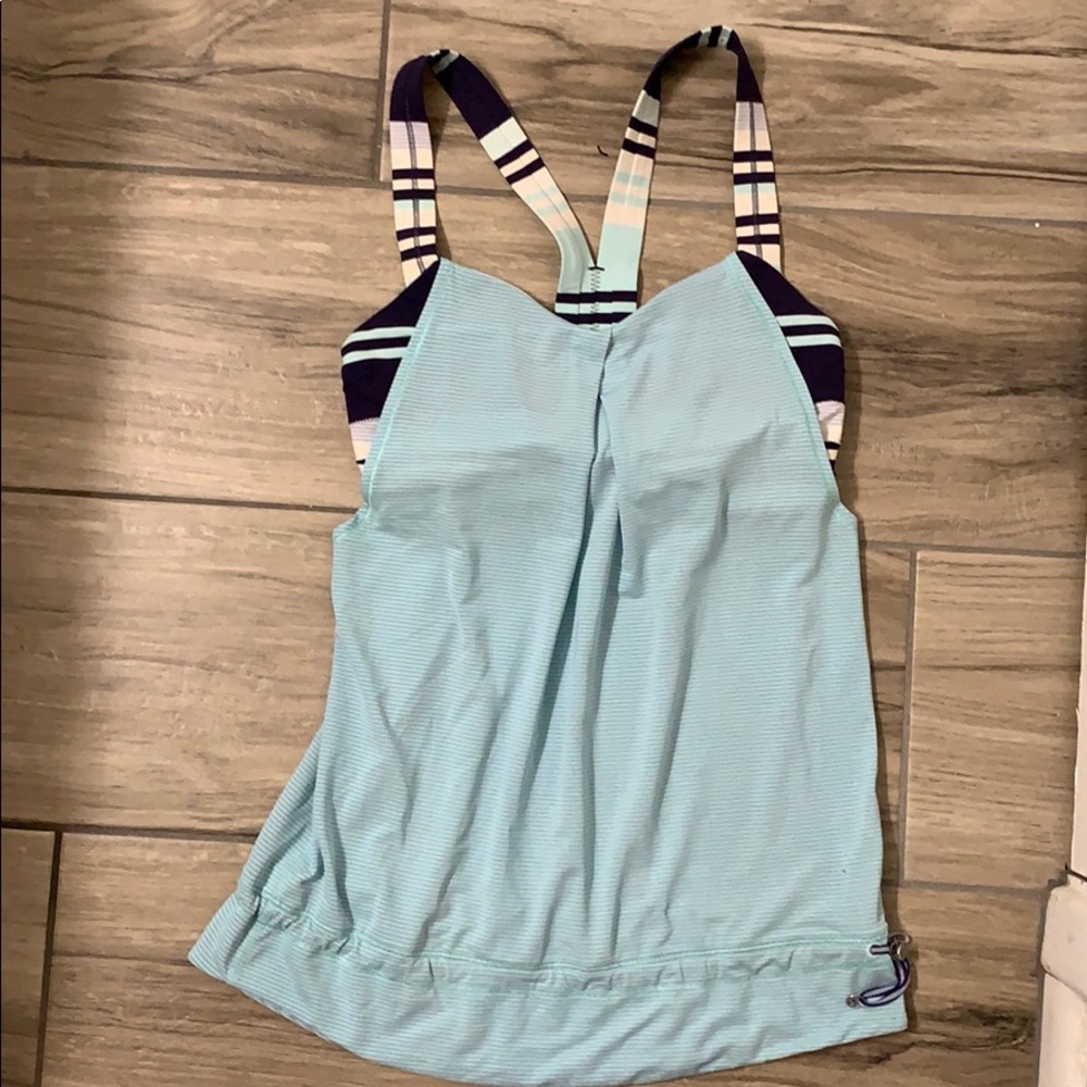 Lululemon Rest Leas tank, aqua/navy strip